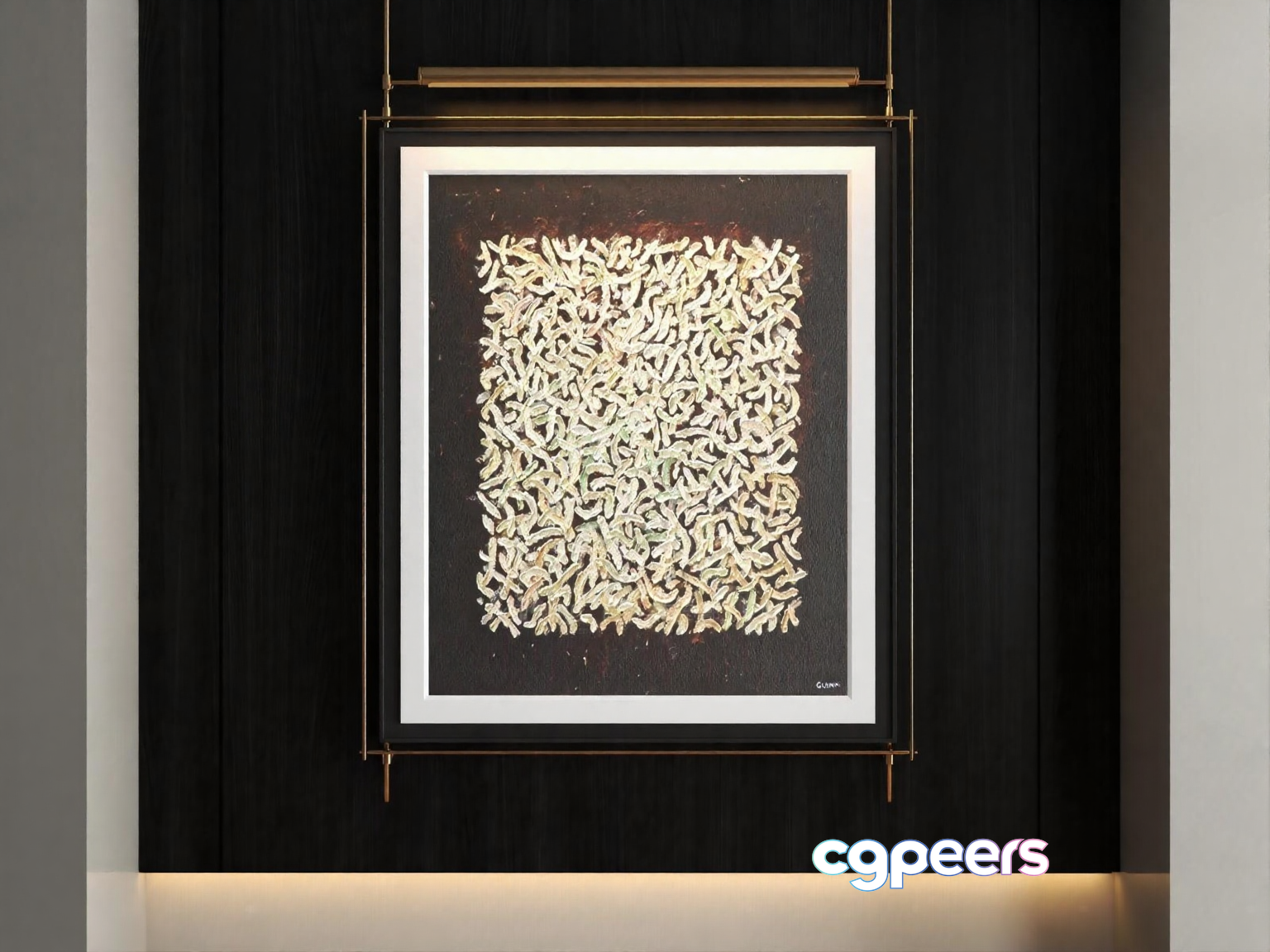 A Framed Artwork With A White Border And Gold Accents 3D Model - 11580 - VRAY Render