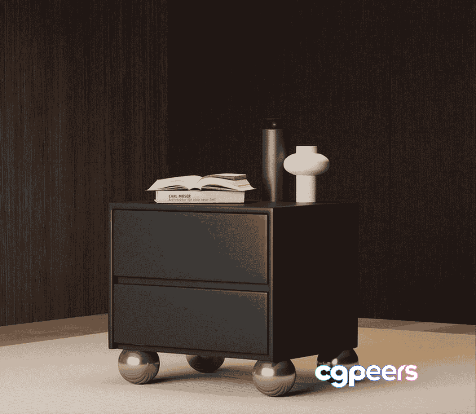 Modern Black Nightstand 3D Model - 14370 - VRAY Render
