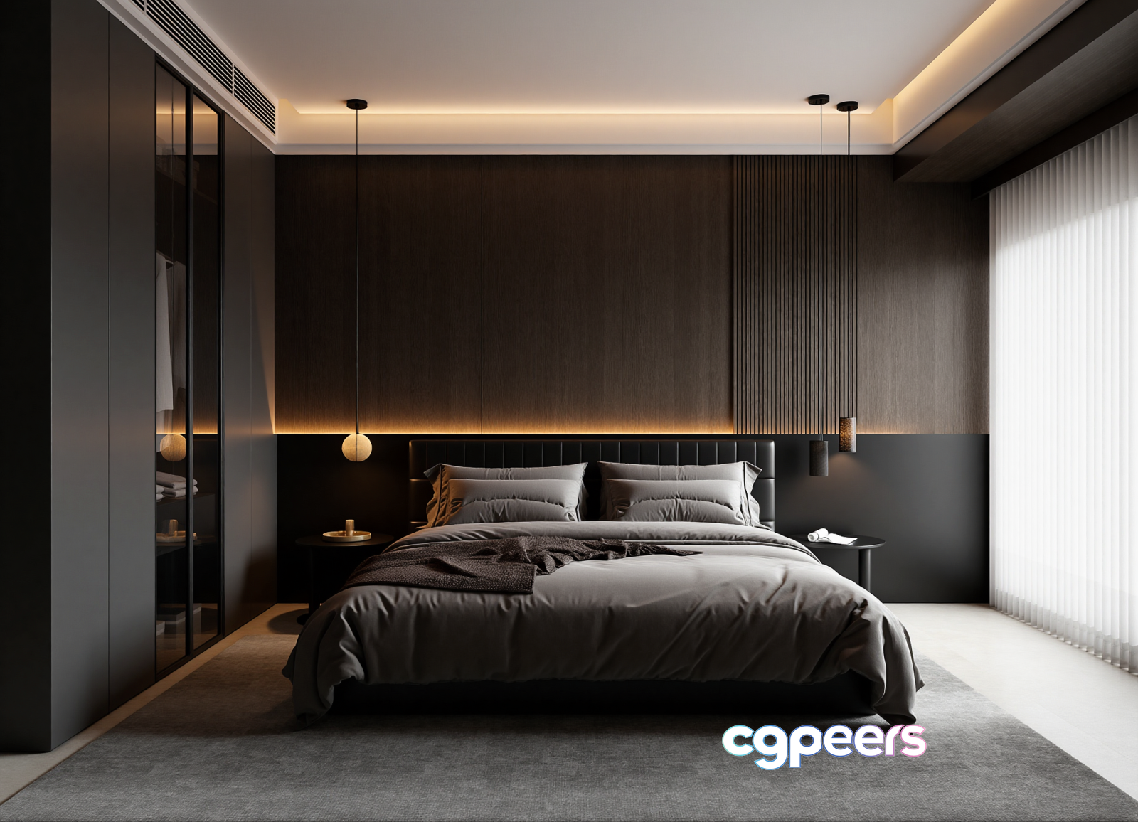 Modern Dark Bedroom 3D Model - 18309 - VRAY Render Modern Dark Bedroom 3D Model - 18309 - VRAY Render