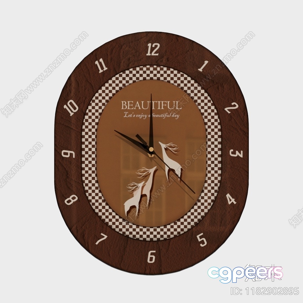 A Clock With A Brown And White Checkered Pattern 3D Model - 13571 - VRAY Render