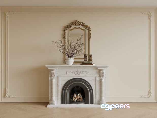 A White Marble Fireplace 3D Model - 4139 - VRAY Render