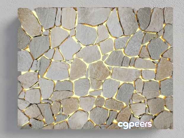 A Stone Wall With Lighting 3D Model - 7437 - VRAY Render A Stone Wall With Lighting 3D Model - 7437 - VRAY Render