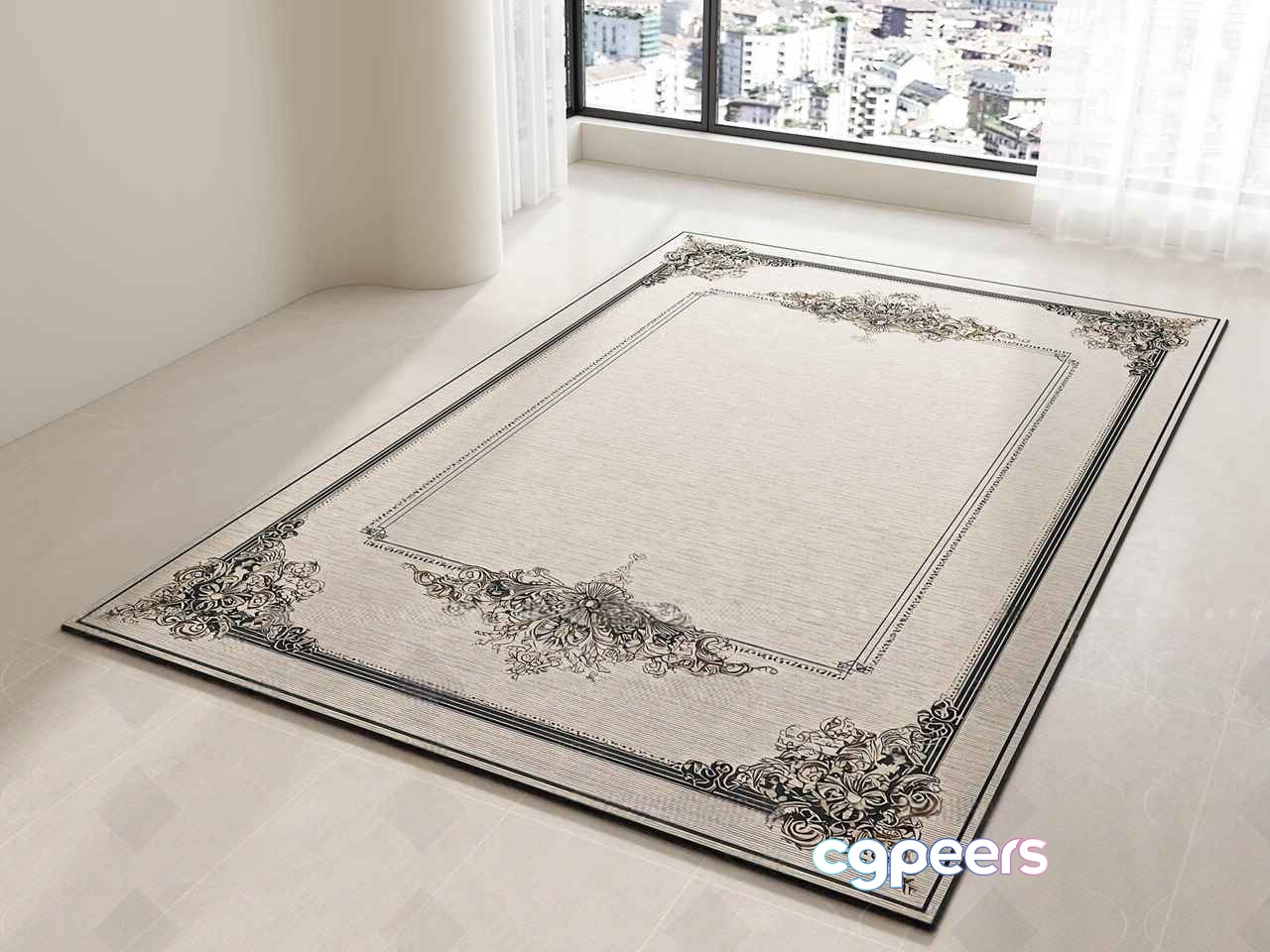 A Large White Rug With A Floral Pattern 3D Model - 7728 - VRAY Render A Large White Rug With A Floral Pattern 3D Model - 7728 - VRAY Render