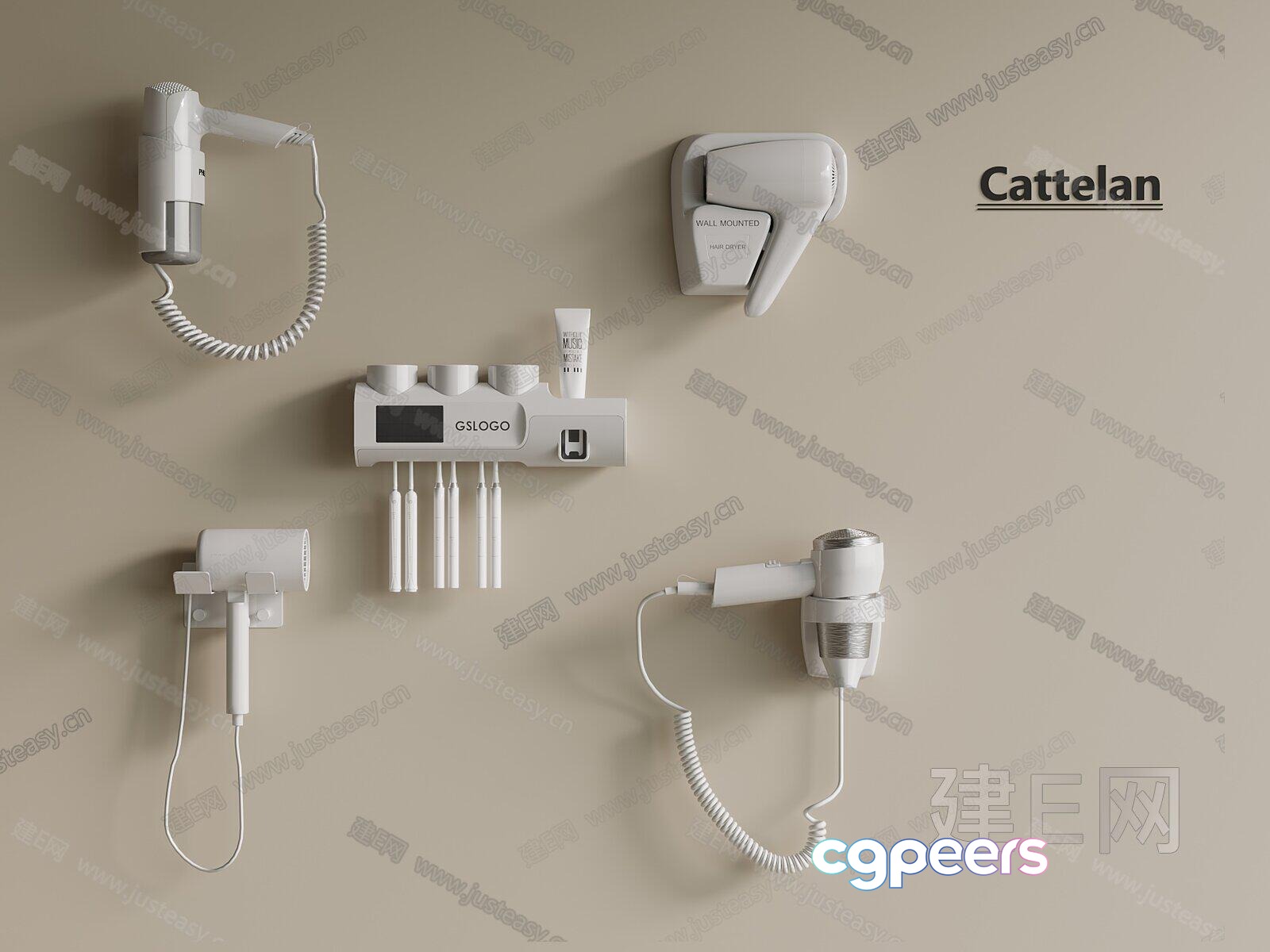 Wall-Mounted Hair Dryers 3D Model - 6735 - VRAY Render