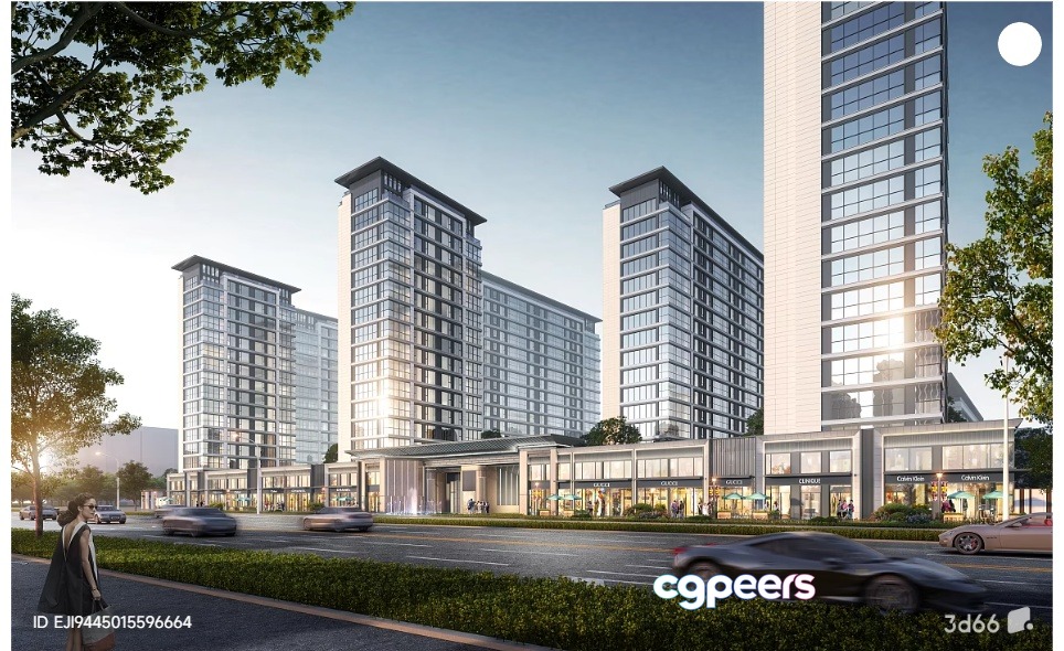 A Modern Cityscape With Tall Buildings And Cars 3D Model - 9140 - VRAY Render A Modern Cityscape With Tall Buildings And Cars 3D Model - 9140 - VRAY Render