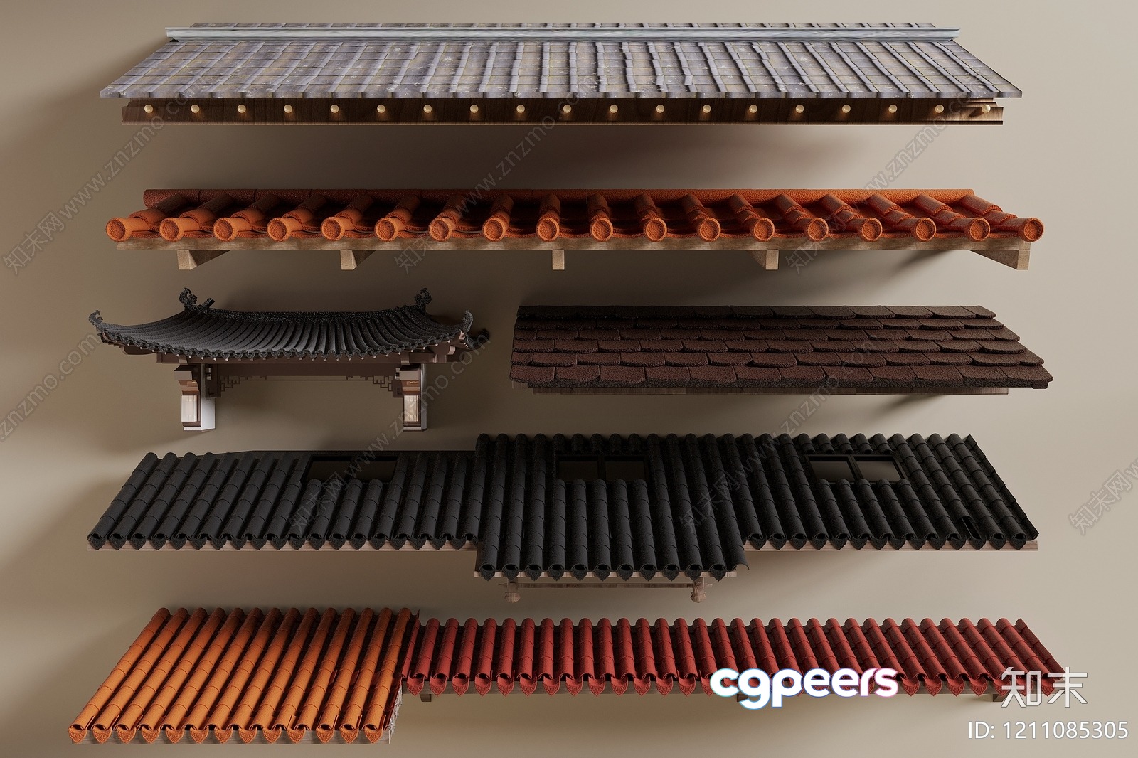 Roofs With Tiles 3D Model - 1104 - VRAY Render