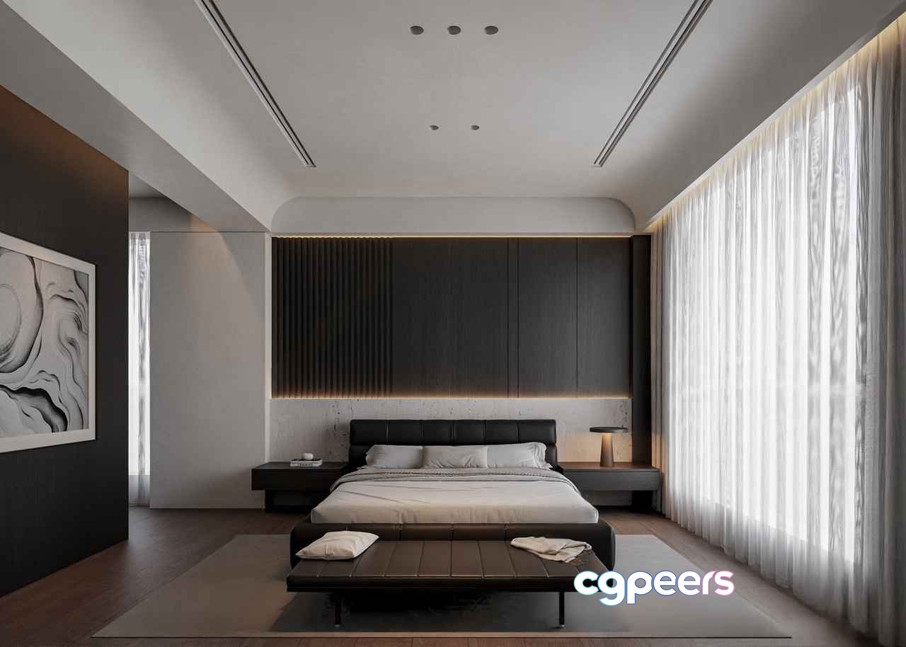 Modern Minimalist Bedroom 3D Model - 4122 - VRAY Render Modern Minimalist Bedroom 3D Model - 4122 - VRAY Render