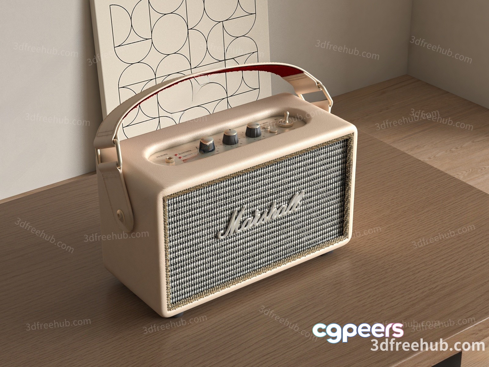 A White Radio On A Wooden Table 3D Model - 19979 - VRAY Render