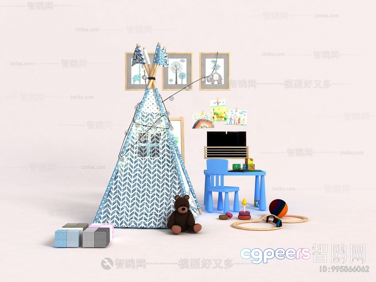 Blue And White Teepee 3D Model - 6831 - VRAY Render