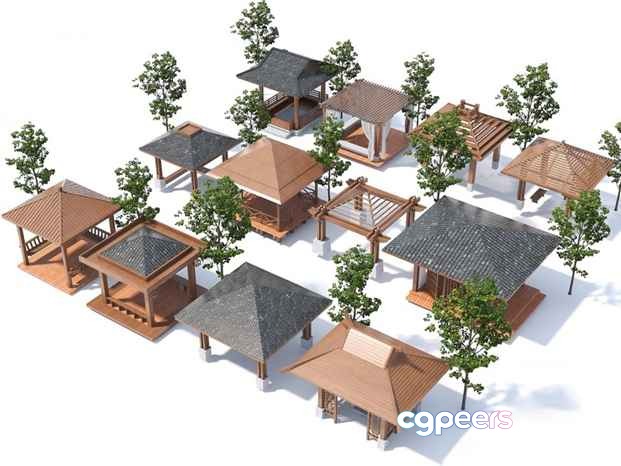 A Collection Of Gazebos 3D Model - 2598 - VRAY Render