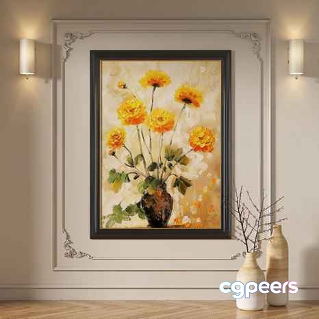 A Framed Painting Of Flowers 3D Model - 21873 - VRAY Render A Framed Painting Of Flowers 3D Model - 21873 - VRAY Render