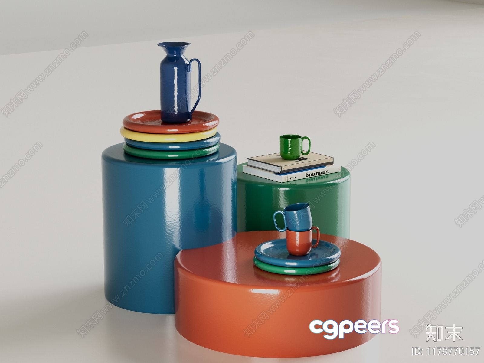 The Main Subject Is A Stack Of Colorful Dishes And Mugs On Top Of 3D Model - 5278 - CORONA Render The Main Subject Is A Stack Of Colorful Dishes And Mugs On Top Of 3D Model - 5278 - CORONA Render