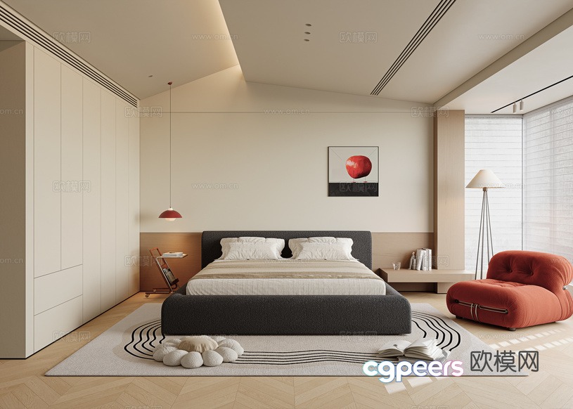 Cozy Modern Bedroom 3D Model - 7079 - VRAY Render
