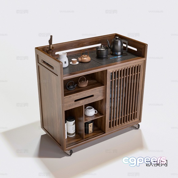 A Wooden Tea Cart 3D Model - 3715 - VRAY Render A Wooden Tea Cart 3D Model - 3715 - VRAY Render