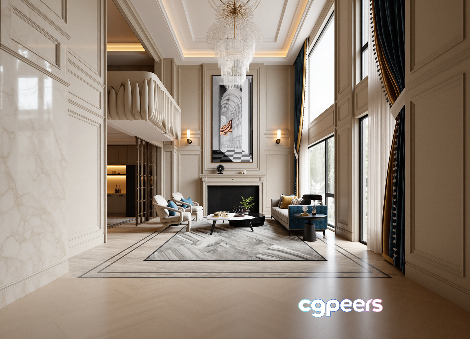 Modern High-End Living Room 3D Model - 9559 - VRAY Render