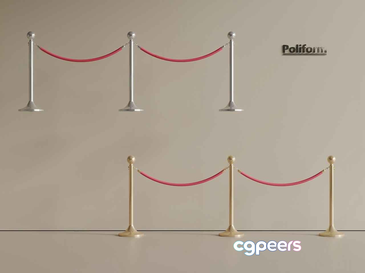 Red Rope Barriers 3D Model - 21712 - VRAY Render