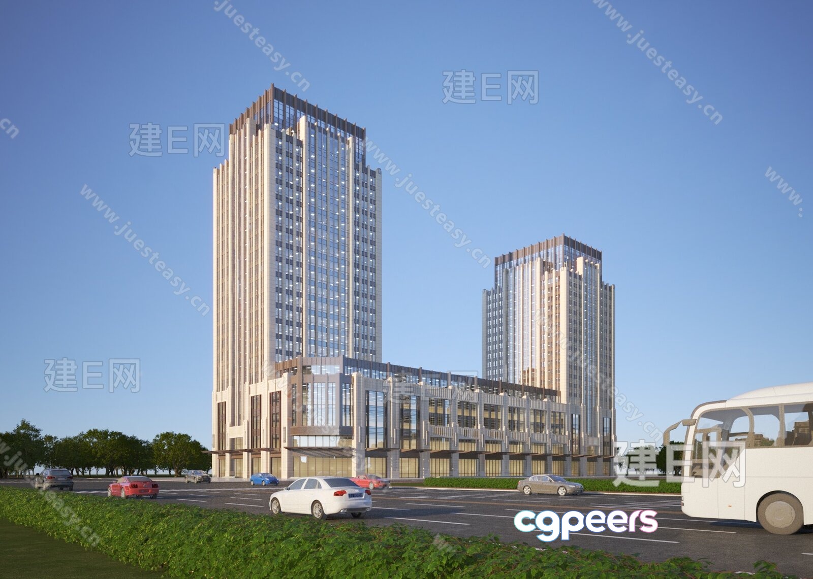 A Tall Building With A Bus In Front Of It 3D Model - 1278 - VRAY Render