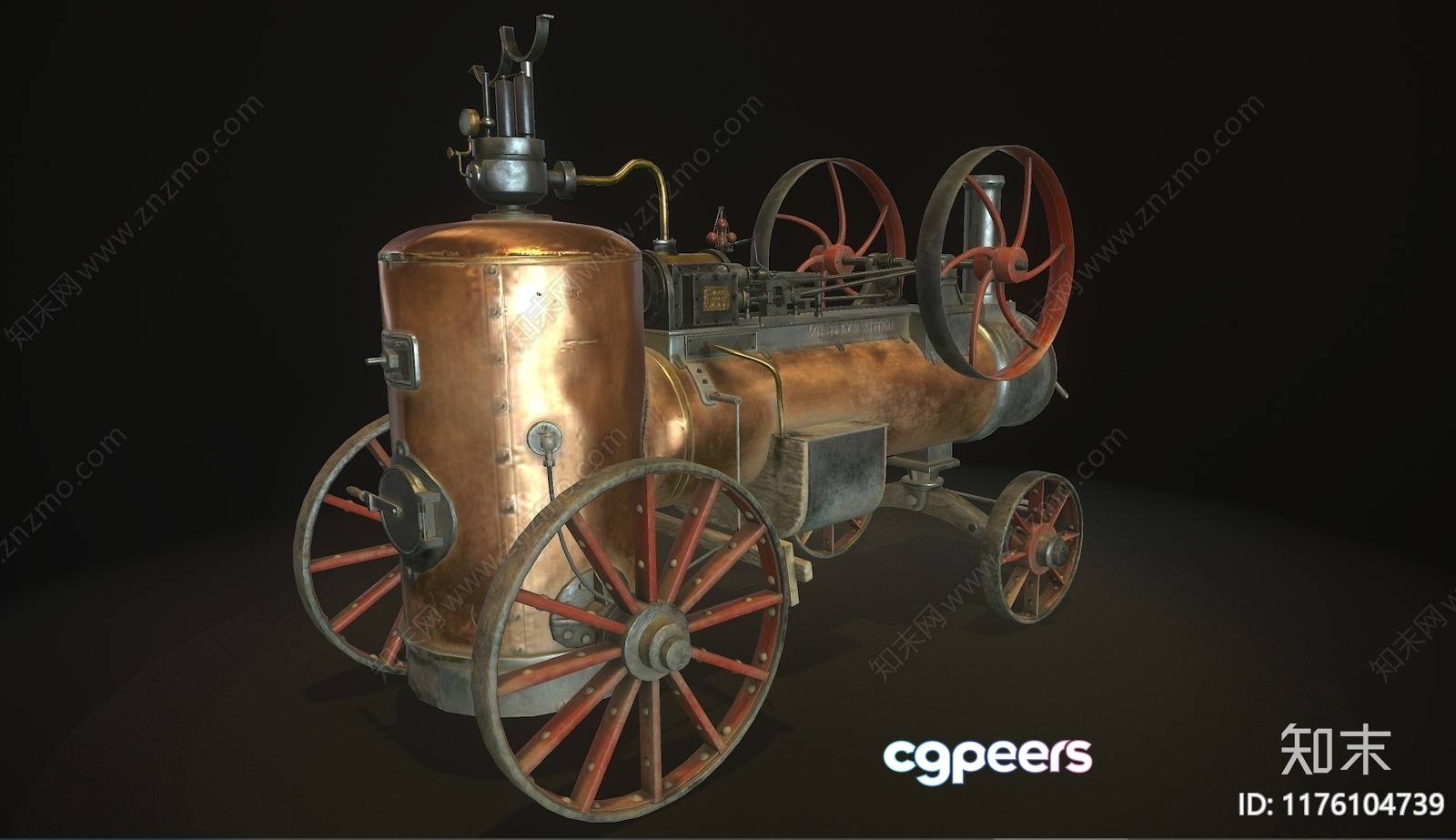 A Steampunk-Style Wagon With A Copper Tank And Red Wheels 3D Model - 624 - CORONA Render A Steampunk-Style Wagon With A Copper Tank And Red Wheels 3D Model - 624 - CORONA Render