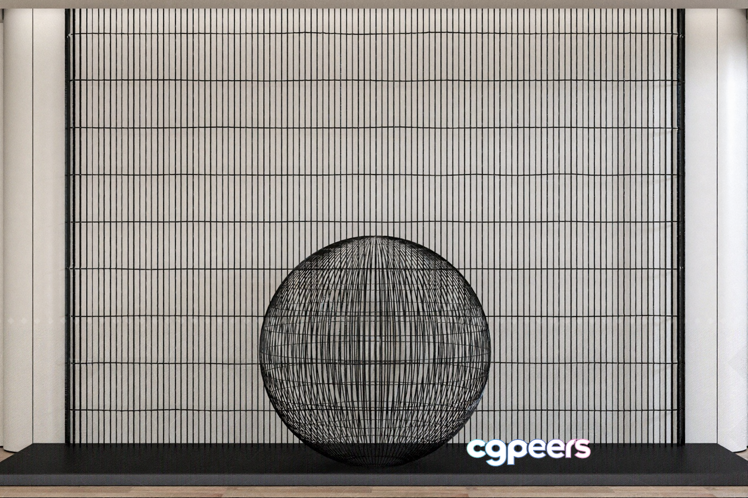 A Large Black Wire Ball Sculpture 3D Model - 10062 - VRAY Render A Large Black Wire Ball Sculpture 3D Model - 10062 - VRAY Render