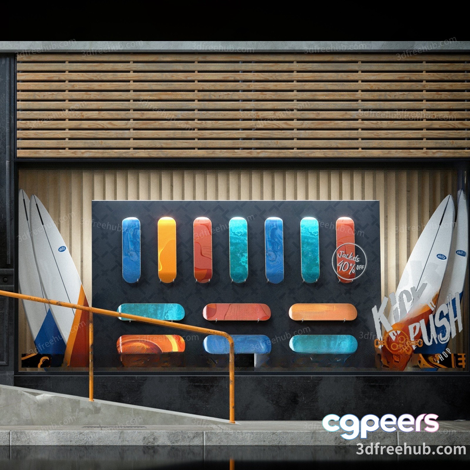 Modern Surfboard Display 3D Model - 23350 - VRAY Render