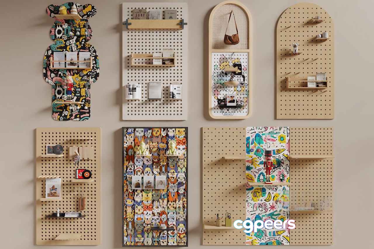 Wooden Pegboard Shelves 3D Model - 12874 - CORONA Render