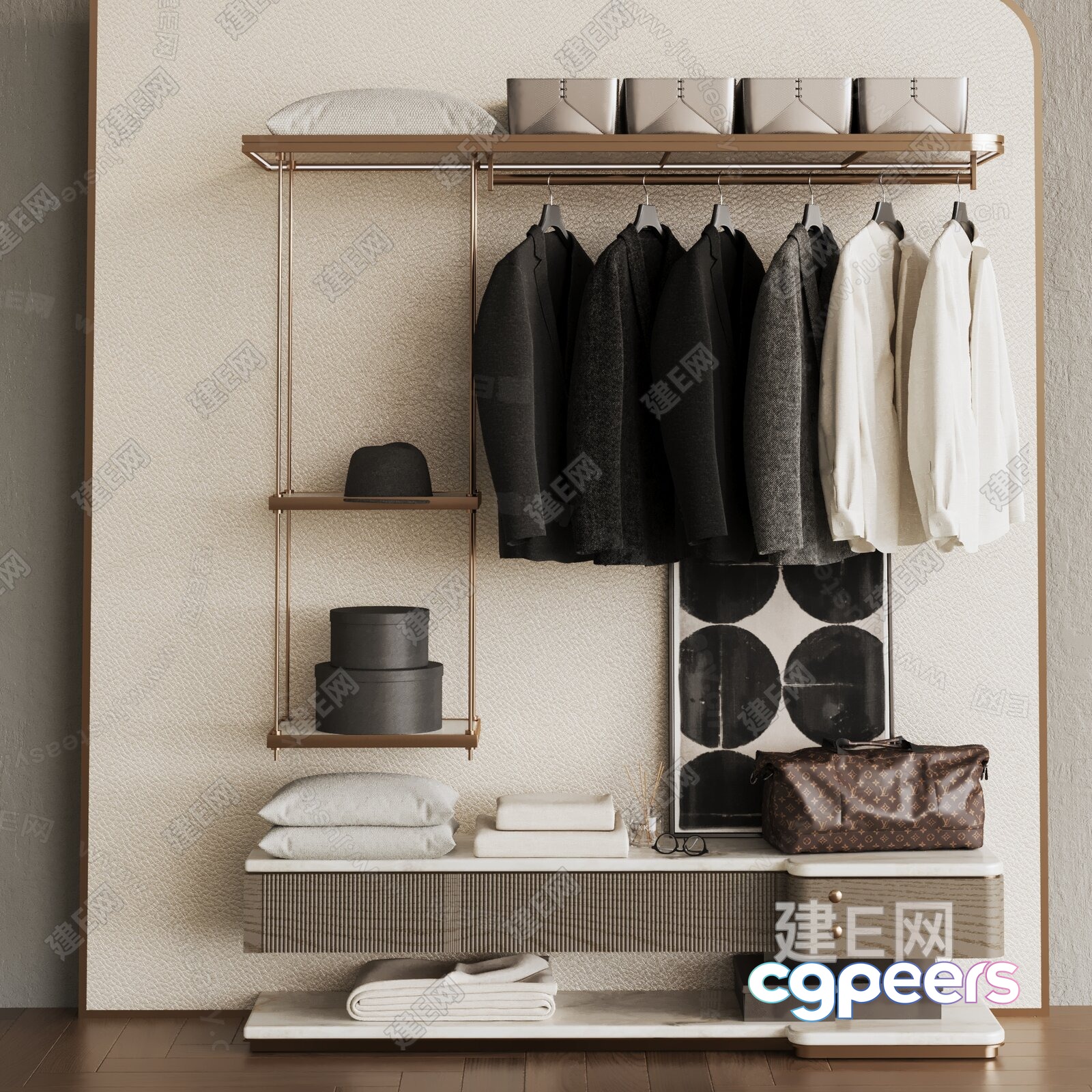 Modern Walk-In Closet 3D Model - 15315 - CORONA Render