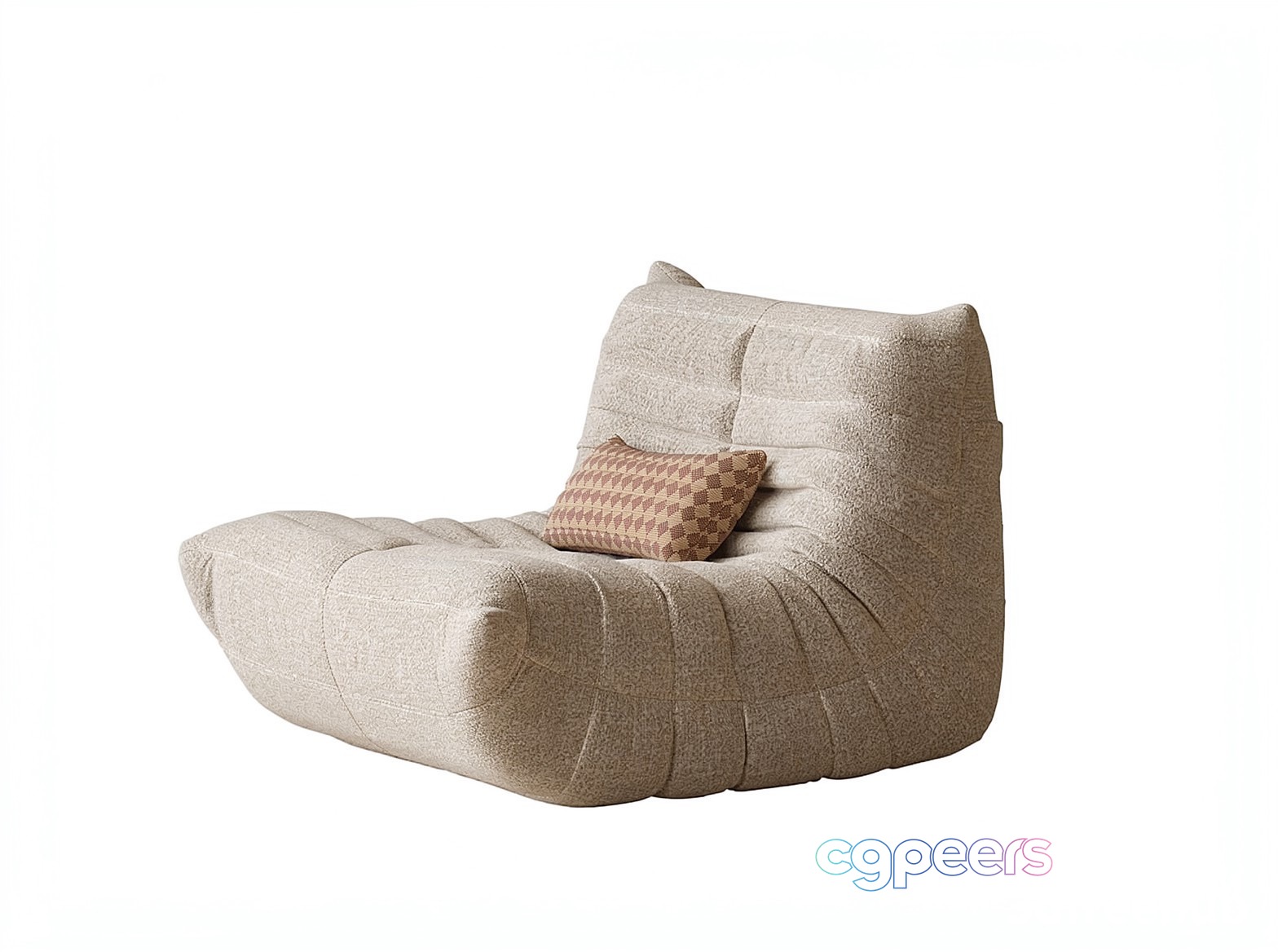 A White Chair With A Checkered Cushion 3D Model - 19588 - VRAY Render A White Chair With A Checkered Cushion 3D Model - 19588 - VRAY Render