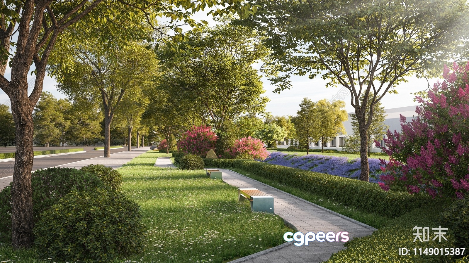 A Serene Park Scene With A Walkway 3D Model - 17695 - VRAY Render A Serene Park Scene With A Walkway 3D Model - 17695 - VRAY Render