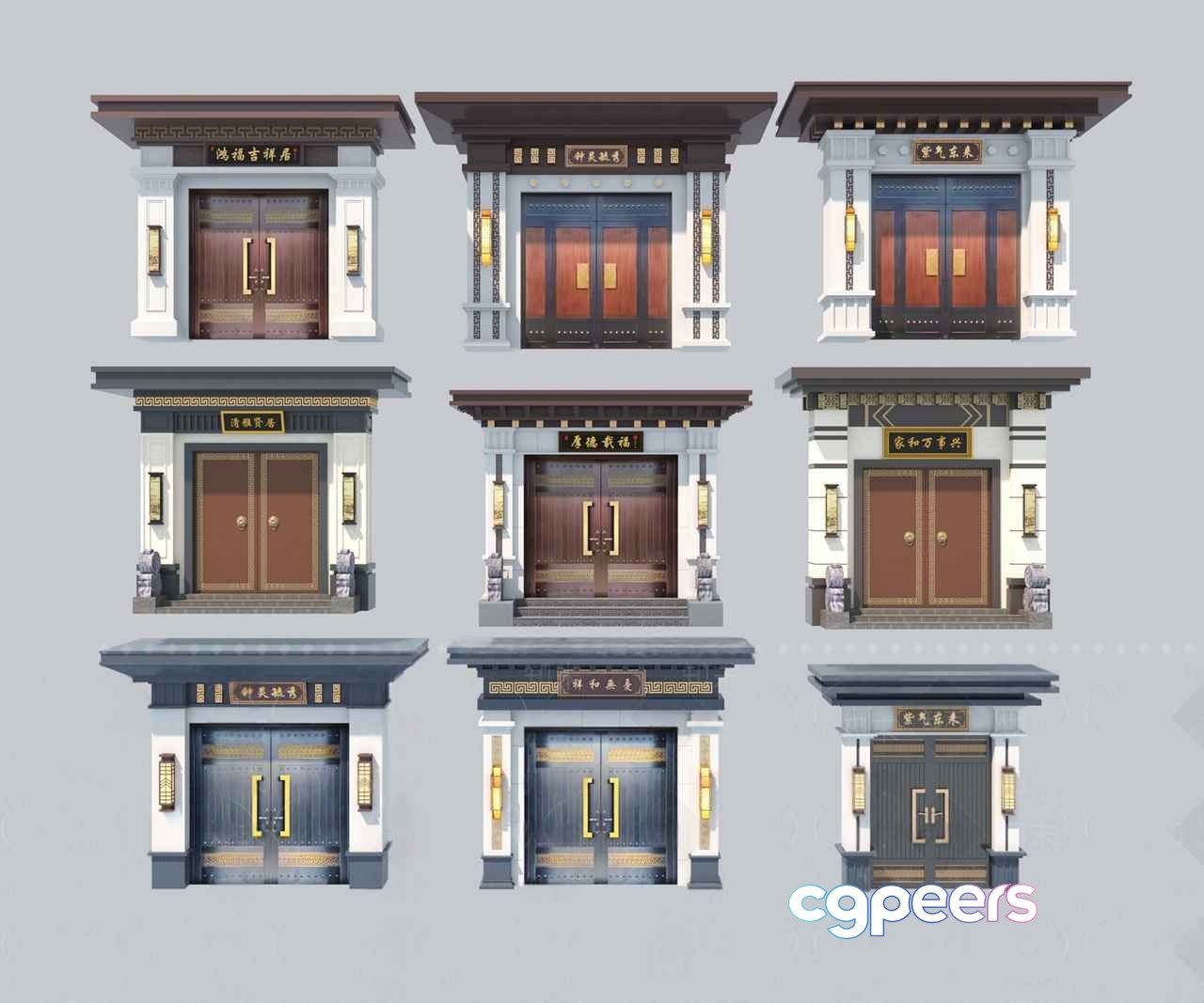 Traditional Chinese Doors 3D Model - 820 - VRAY Render Traditional Chinese Doors 3D Model - 820 - VRAY Render