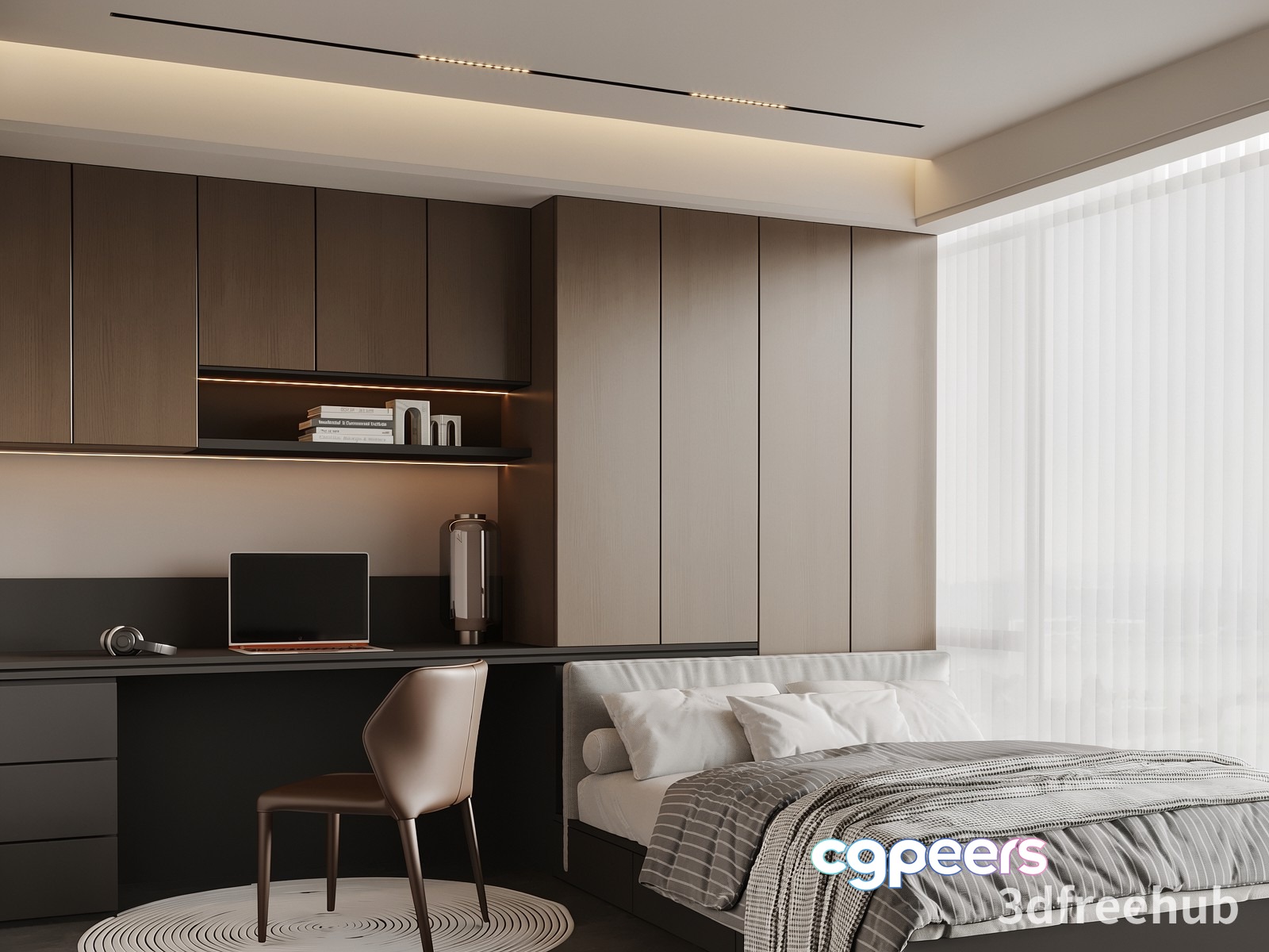 Modern Bedroom With Desk 3D Model - 22424 - VRAY Render