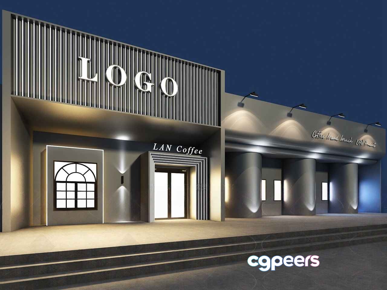 A Modern Building With A Coffee Shop 3D Model - 18469 - VRAY Render A Modern Building With A Coffee Shop 3D Model - 18469 - VRAY Render