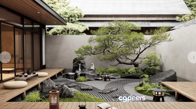 Modern Japanese Garden 3D Model - 12155 - VRAY Render