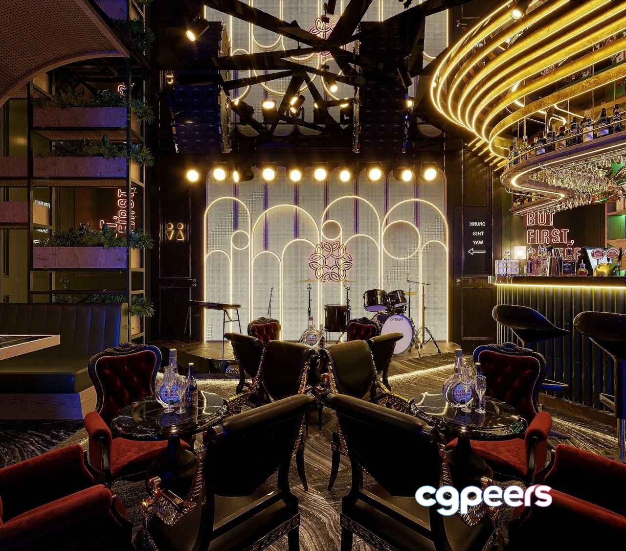 A Stage With A Drum Set 3D Model - 7223 - VRAY Render