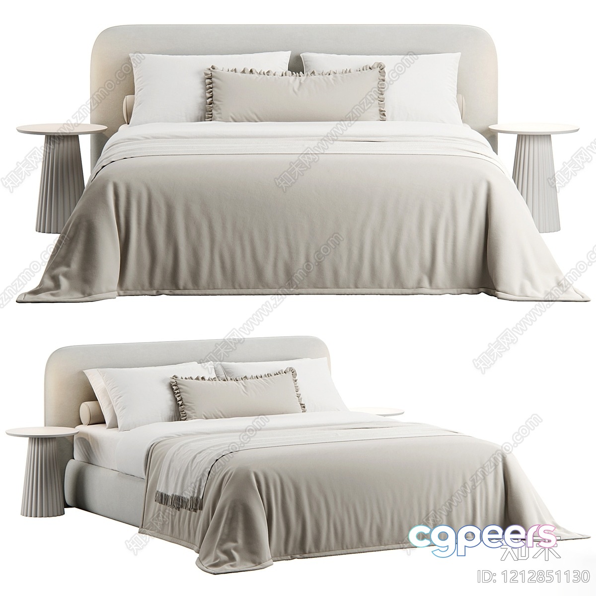 Modern Beige Bed 3D Model - 2423 - VRAY Render