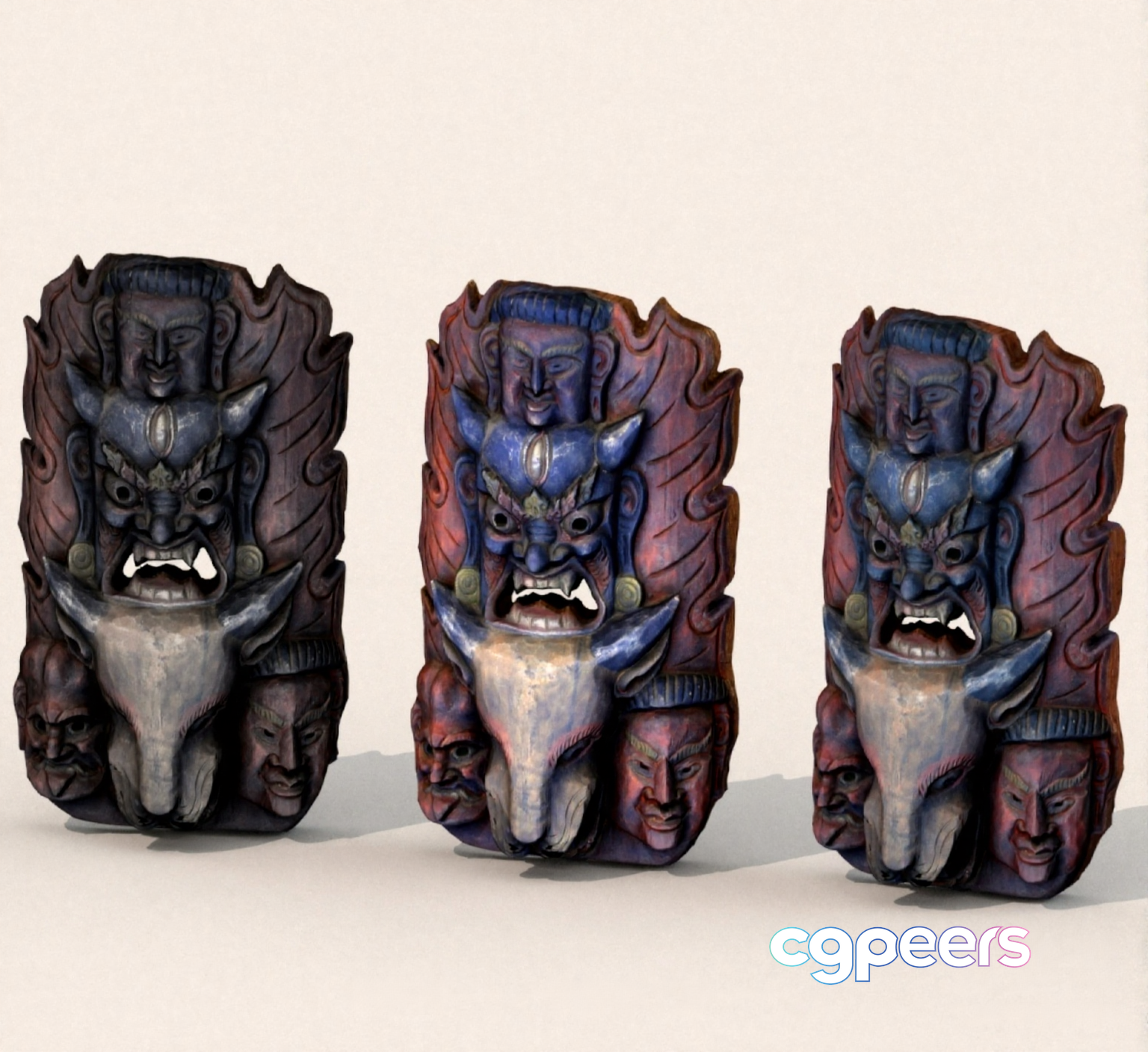 Wooden Mask Carvings 3D Model - 10054 - VRAY Render