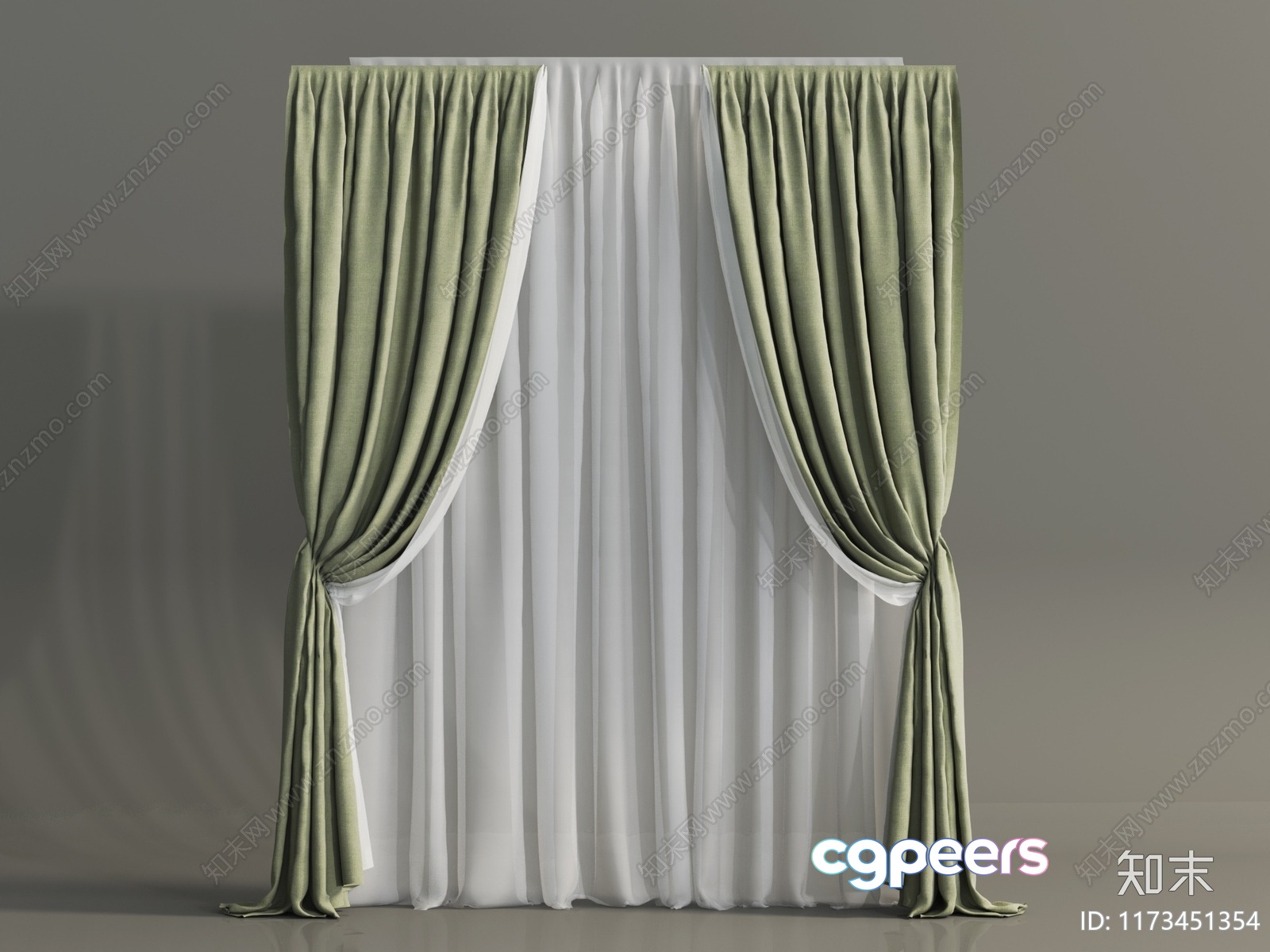 A Curtain With A White And Green Design 3D Model - 3795 - VRAY Render