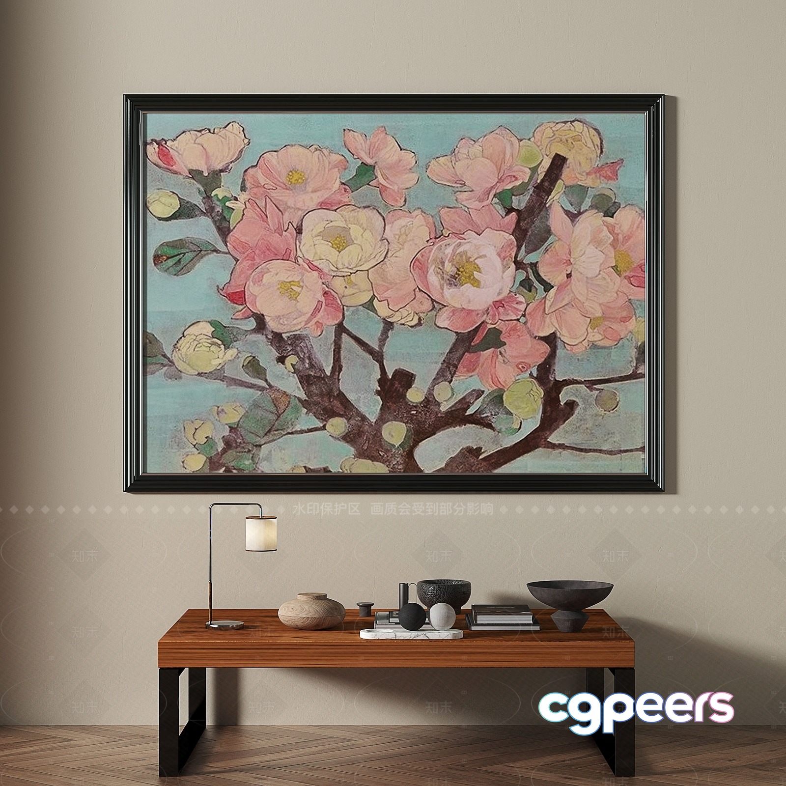 A Framed Painting Of Flowers In A Room 3D Model - 11083 - VRAY Render A Framed Painting Of Flowers In A Room 3D Model - 11083 - VRAY Render
