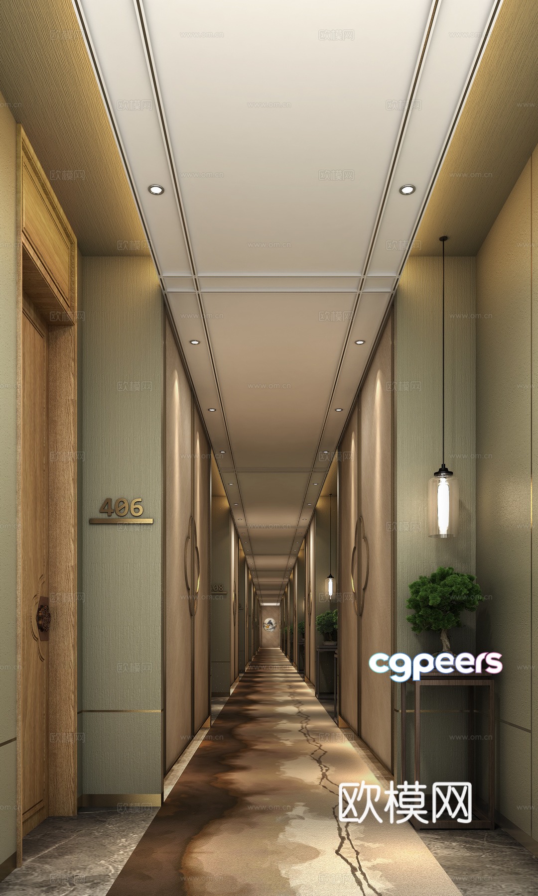 A Long Hallway 3D Model - 5404 - VRAY Render
