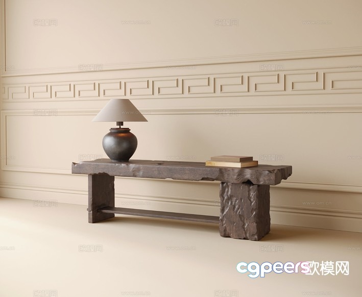 A Stone Bench With A Lamp 3D Model - 3707 - VRAY Render A Stone Bench With A Lamp 3D Model - 3707 - VRAY Render