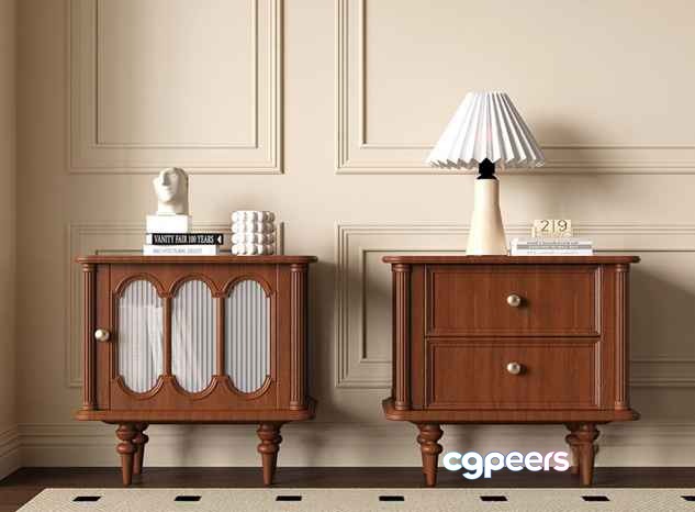 Mid-Century Nightstands 3D Model - 4045 - VRAY Render