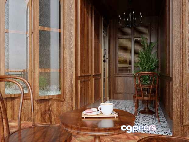 Wooden Table And Chairs 3D Model - 4389 - VRAY Render