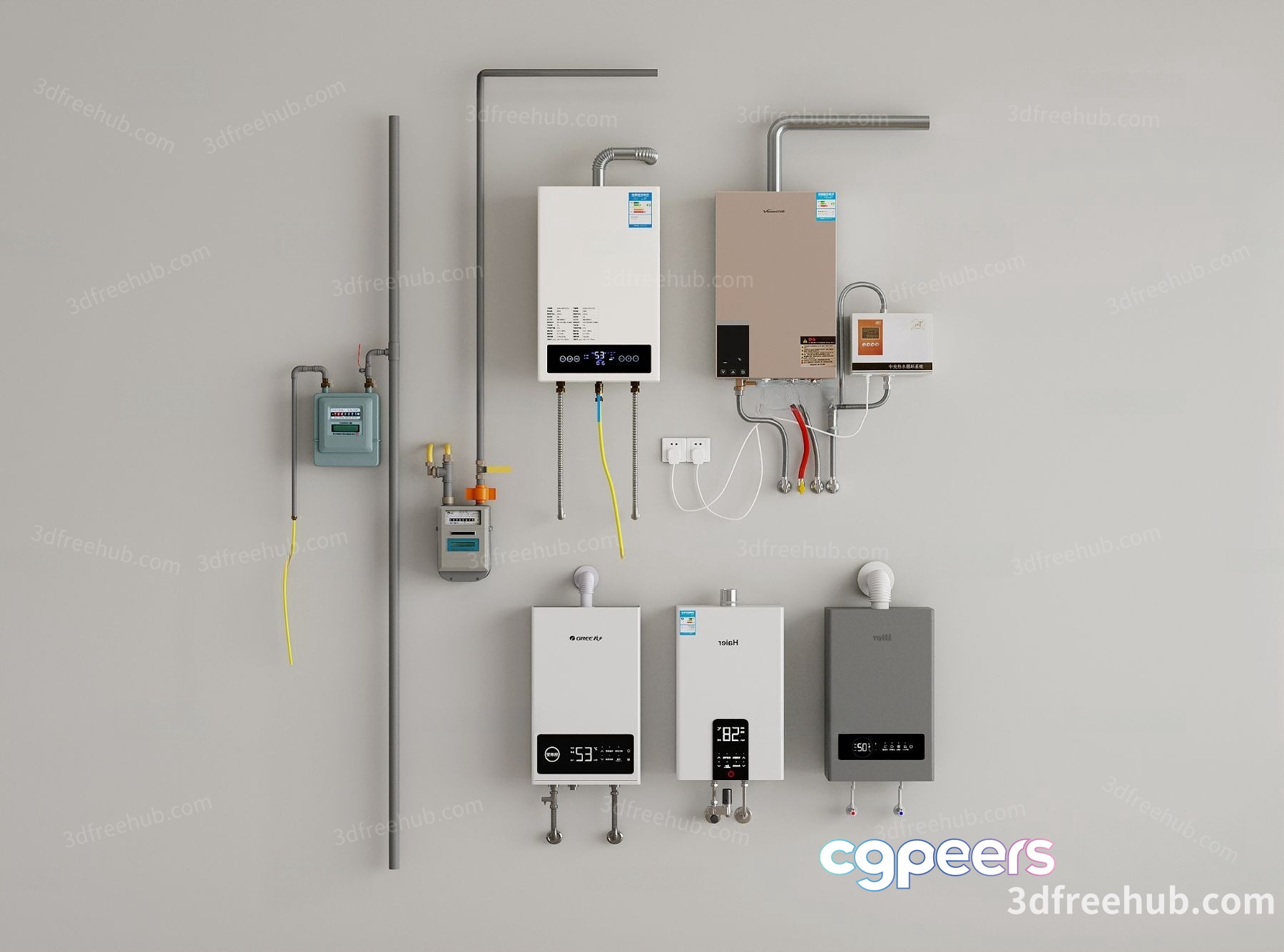 A Collection Of Water Heaters 3D Model - 19909 - VRAY Render A Collection Of Water Heaters 3D Model - 19909 - VRAY Render