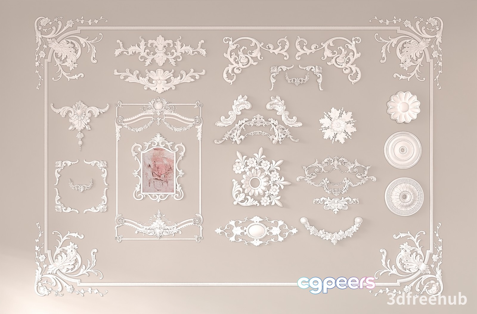 A Collection Of White Decorative Elements 3D Model - 21765 - VRAY Render A Collection Of White Decorative Elements 3D Model - 21765 - VRAY Render