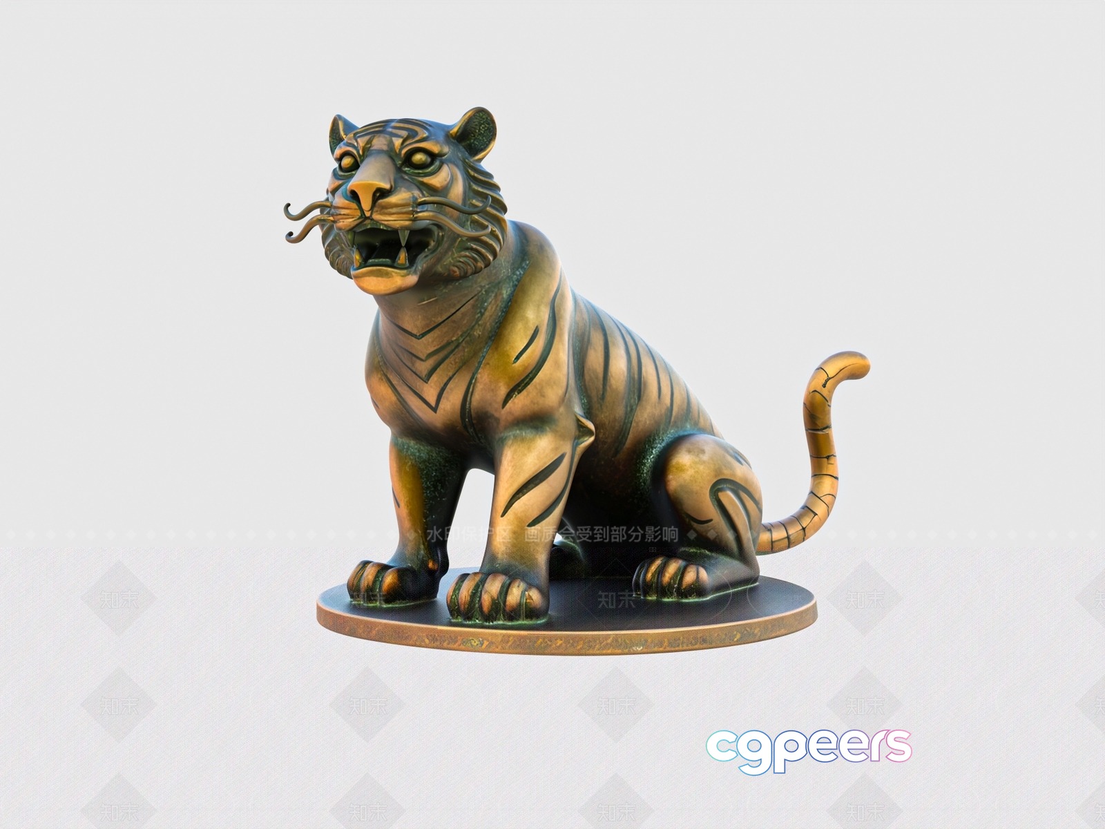 A Bronze Tiger Statue 3D Model - 16055 - VRAY Render A Bronze Tiger Statue 3D Model - 16055 - VRAY Render