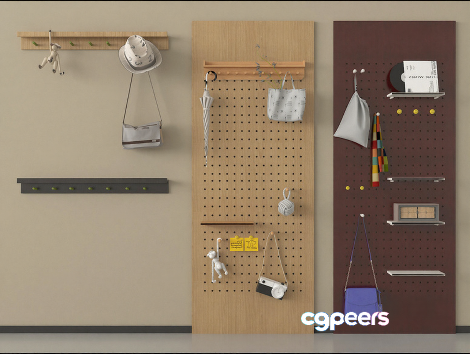 A Pegboard With Various Accessories 3D Model - 6731 - VRAY Render