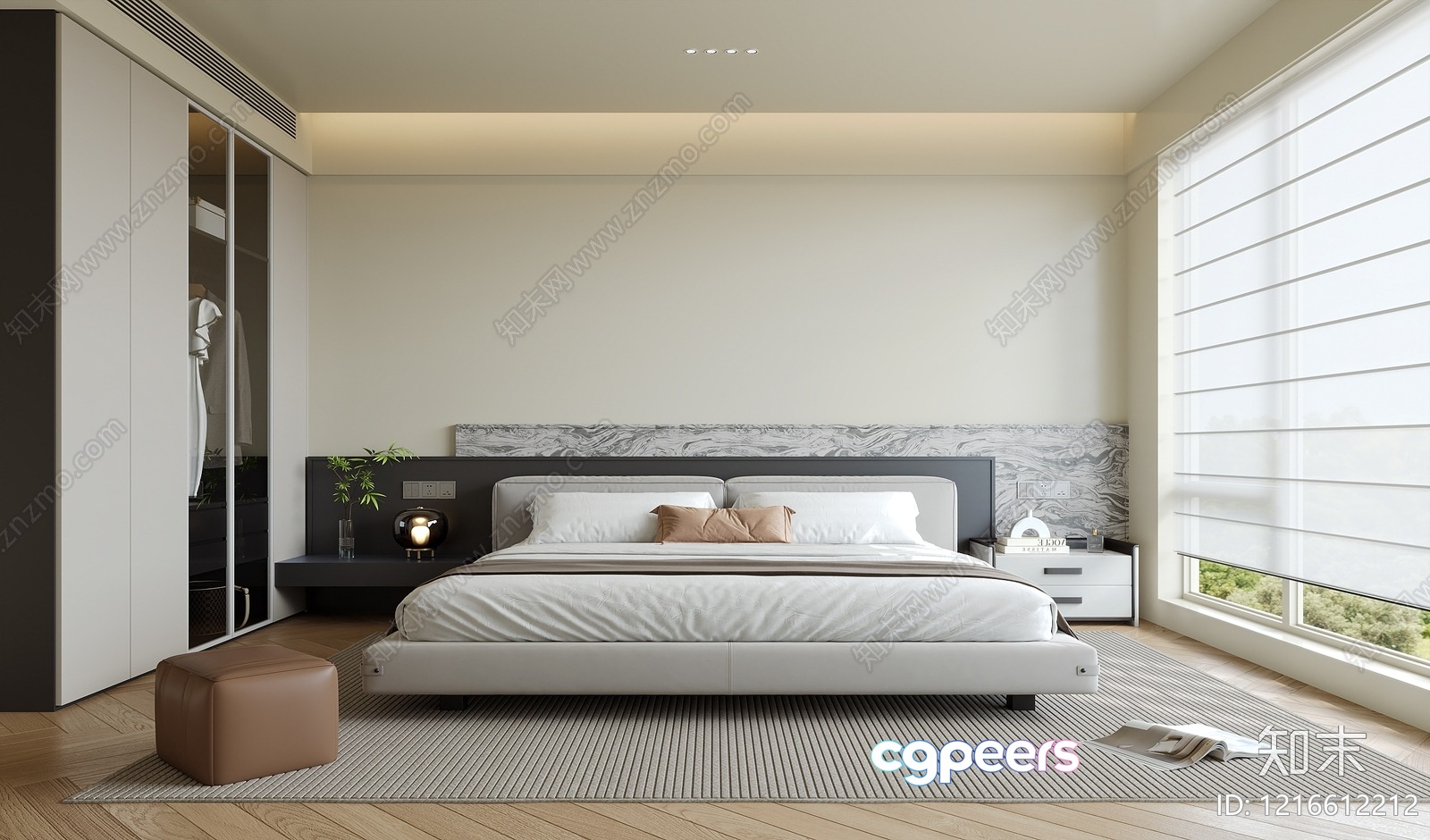 Modern Minimalist Bedroom 3D Model - 13539 - VRAY Render