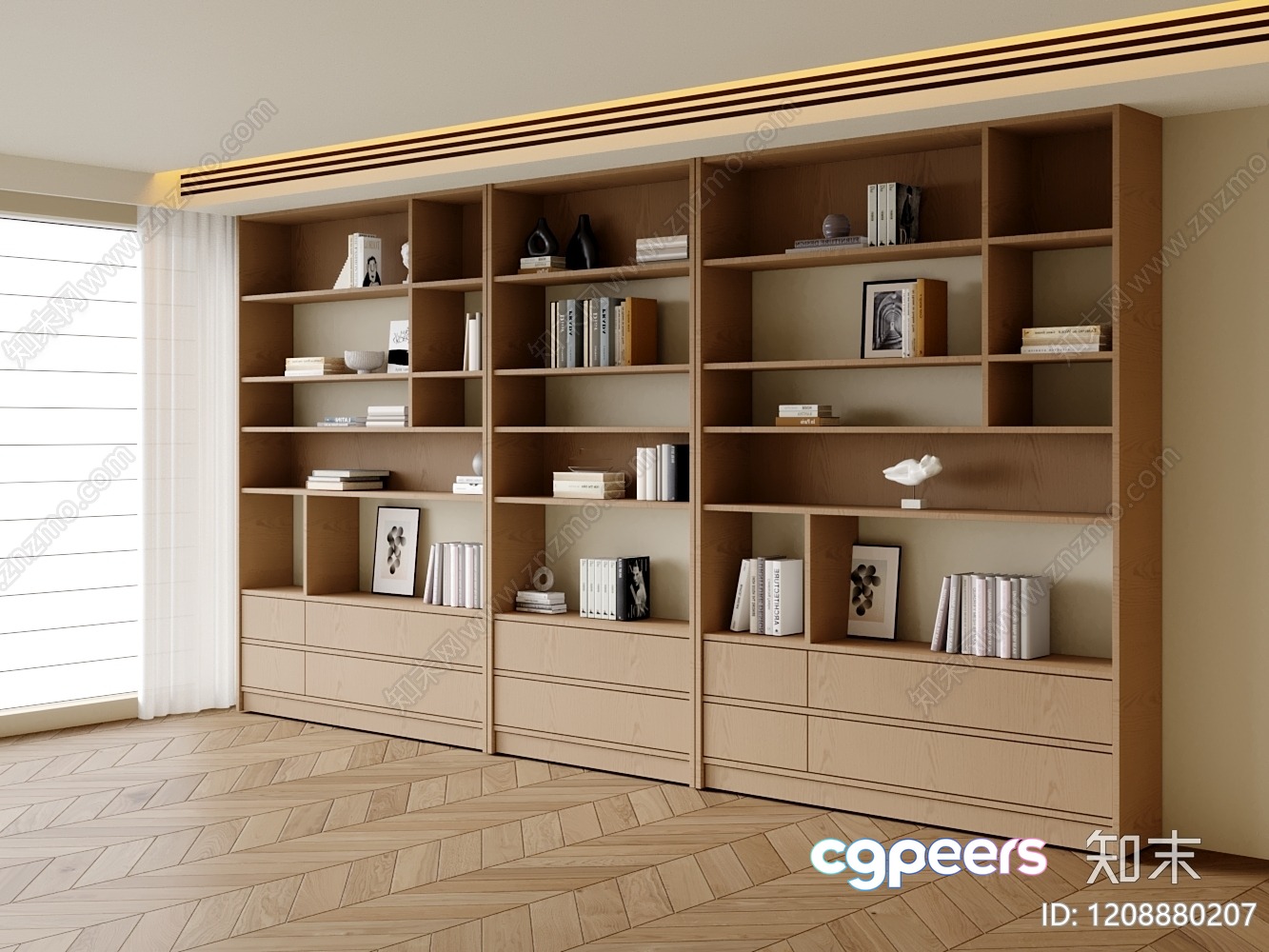 Modern Wooden Bookcase 3D Model - 8714 - CORONA Render Modern Wooden Bookcase 3D Model - 8714 - CORONA Render