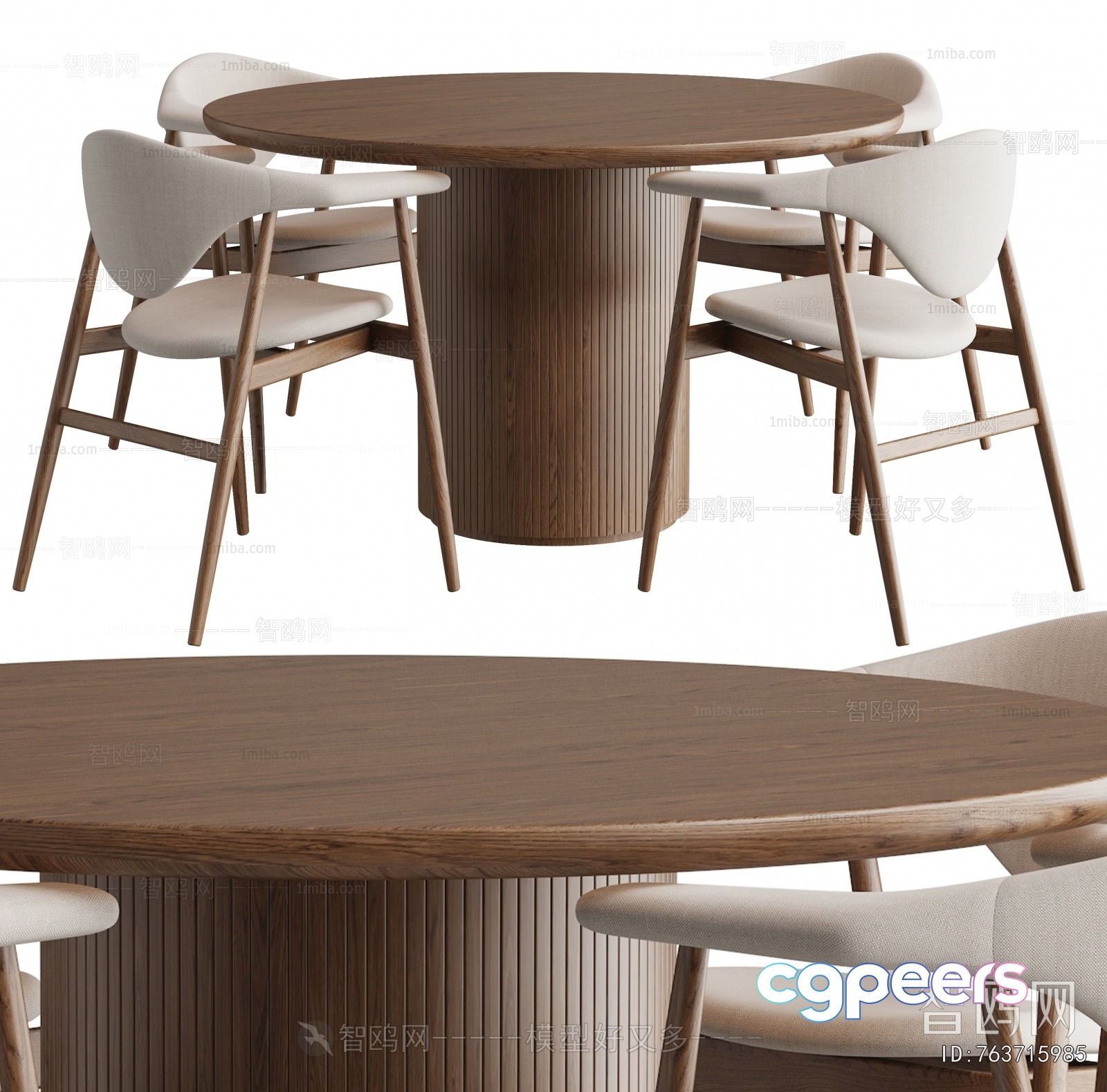 A Wooden Dining Table With Chairs 3D Model - 20420 - VRAY Render