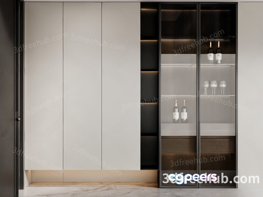 Modern Cabinet With Wine Storage 3D Model - 13164 - CORONA Render Modern Cabinet With Wine Storage 3D Model - 13164 - CORONA Render