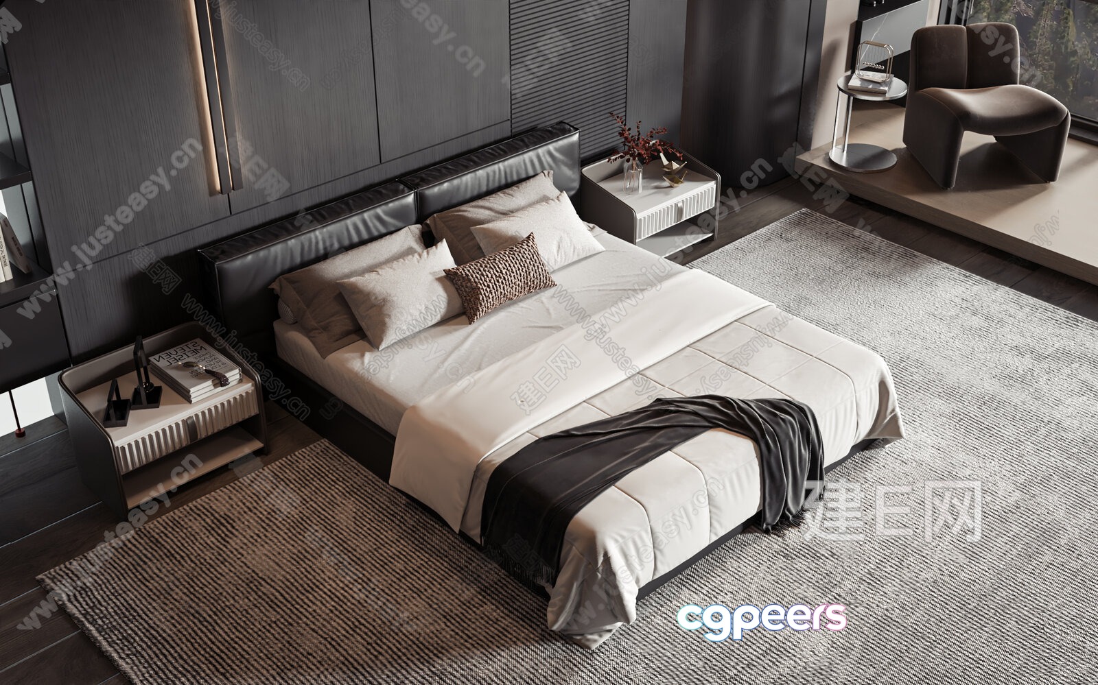 Modern Dark Bedroom 3D Model - 3459 - VRAY Render Modern Dark Bedroom 3D Model - 3459 - VRAY Render